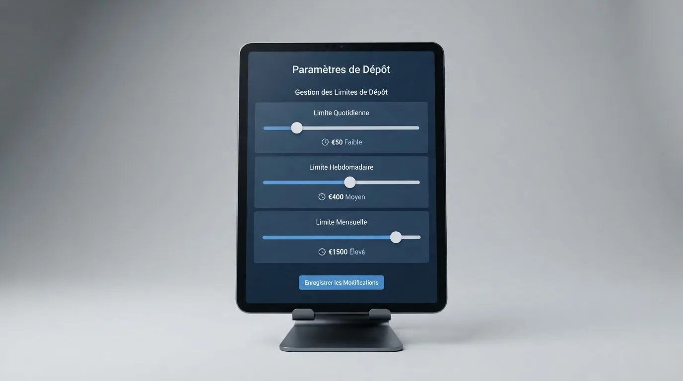 screenshot-style mockup of an account settings panel with daily, weekly and monthly deposit-limit sliders